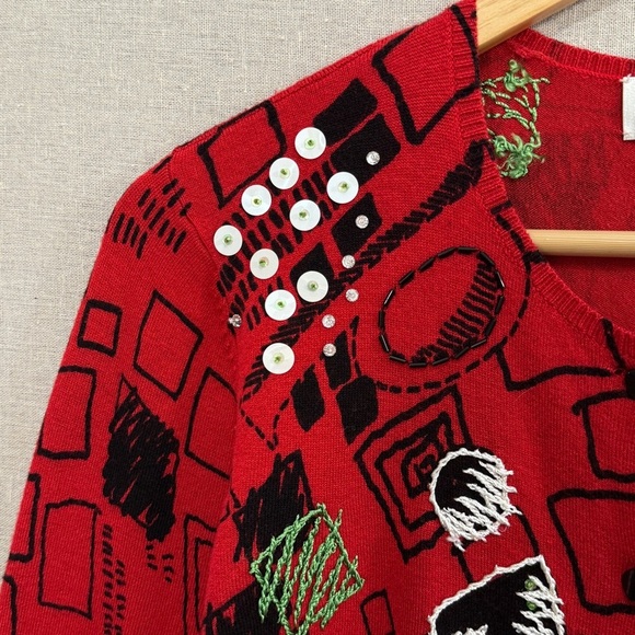 Susan Bristol Modern Sequin Holiday Christmas Cardigan Medium - Picture 2 of 8